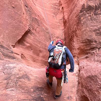 Rappelling in Miss Piggy Slot Canyon North Wash Utah